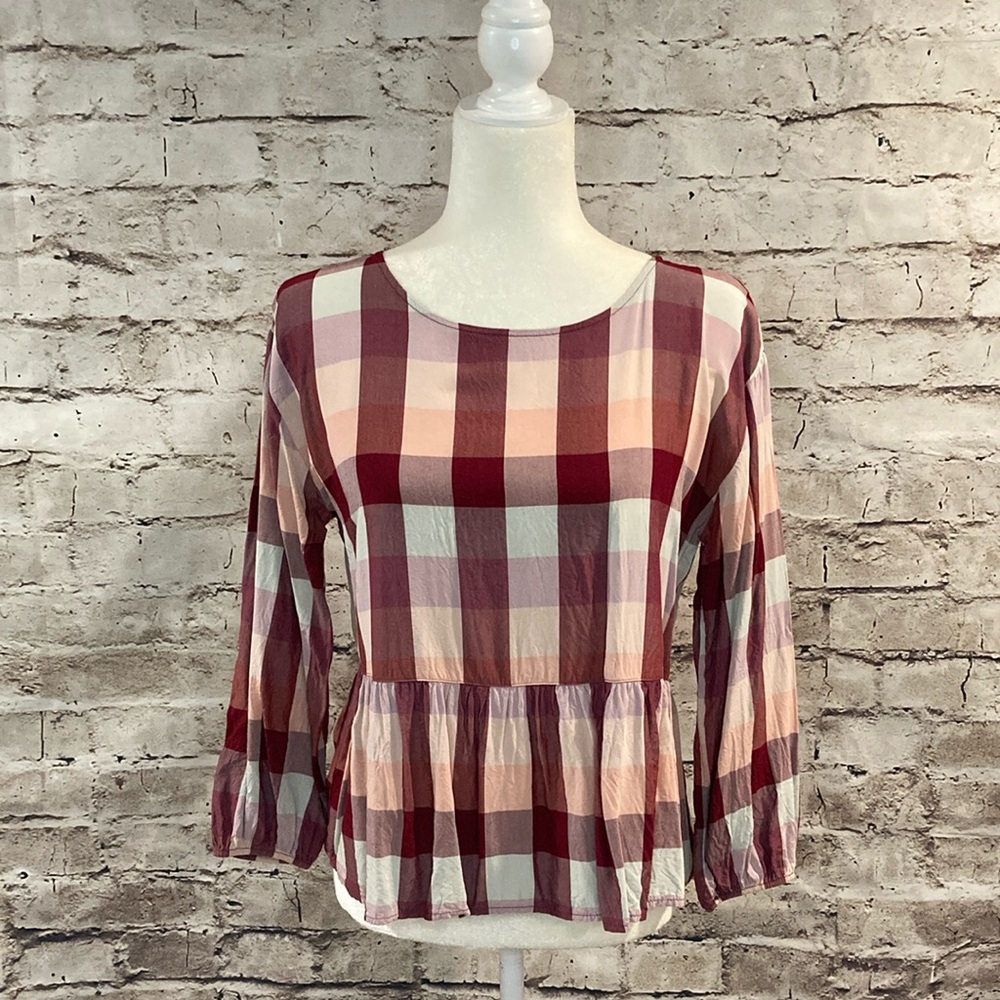 ECU Loft Plaid Women's Top Peplum Hem